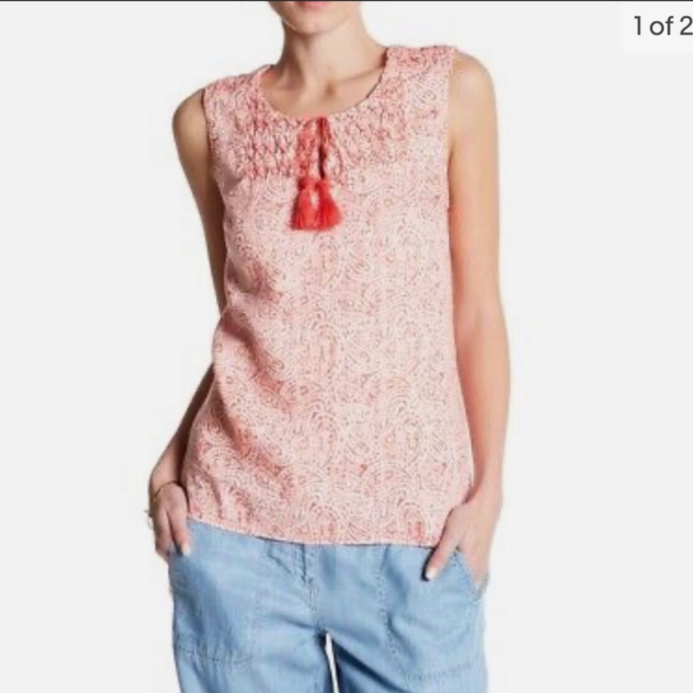 NWT Tommy Bahama Paisley linen sleeveless top with tassels size M